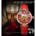 Forsining 188 Golden Skeleton Diamond Watch Design Red Genuine Leather Band Waterproof Ladies Mechanical Watches